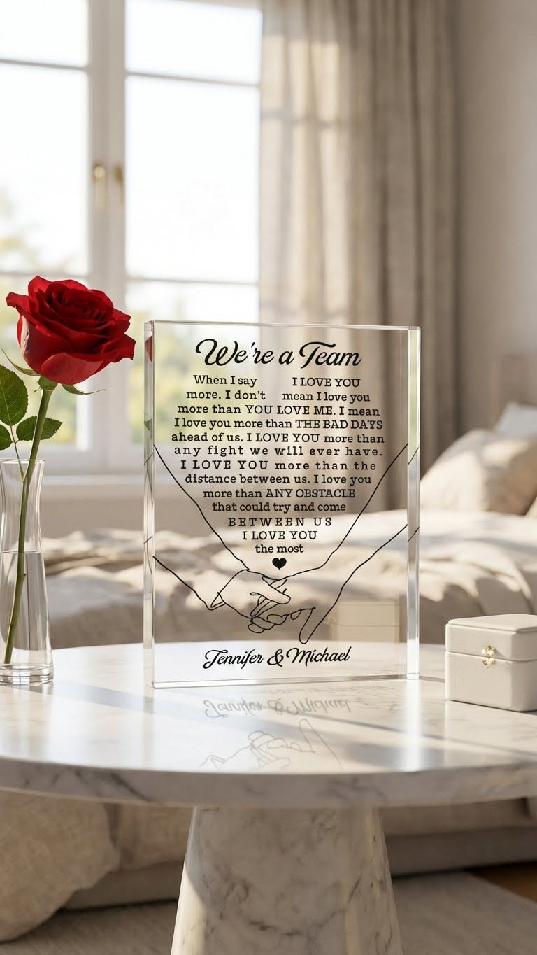 Personalized “We’re a Team” Acrylic Plaque – Custom Names Romantic Love Gift for Couples