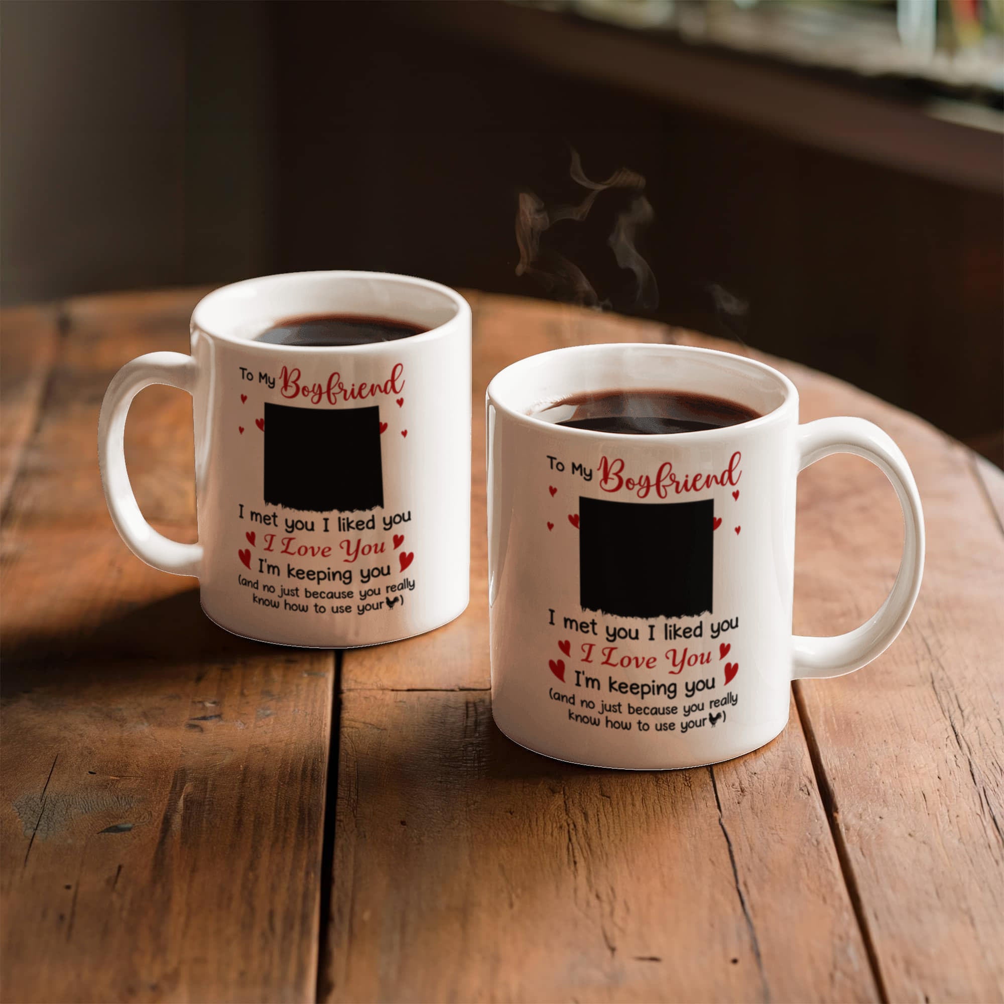 Personalized Boyfriend  Valentine Mug – “I Met You, I Liked You, I Love You” Photo Coffee Mug, Custom Name Gift for Him (11oz & 15oz)
