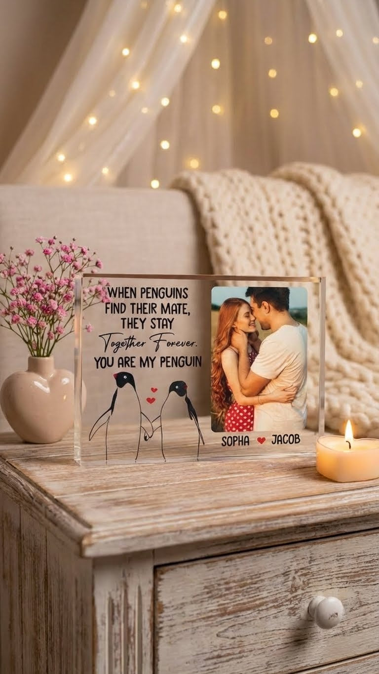Personalized "You Are My Penguin" Acrylic Photo Block – Custom Anniversary & Valentine’s Day Couple Gift