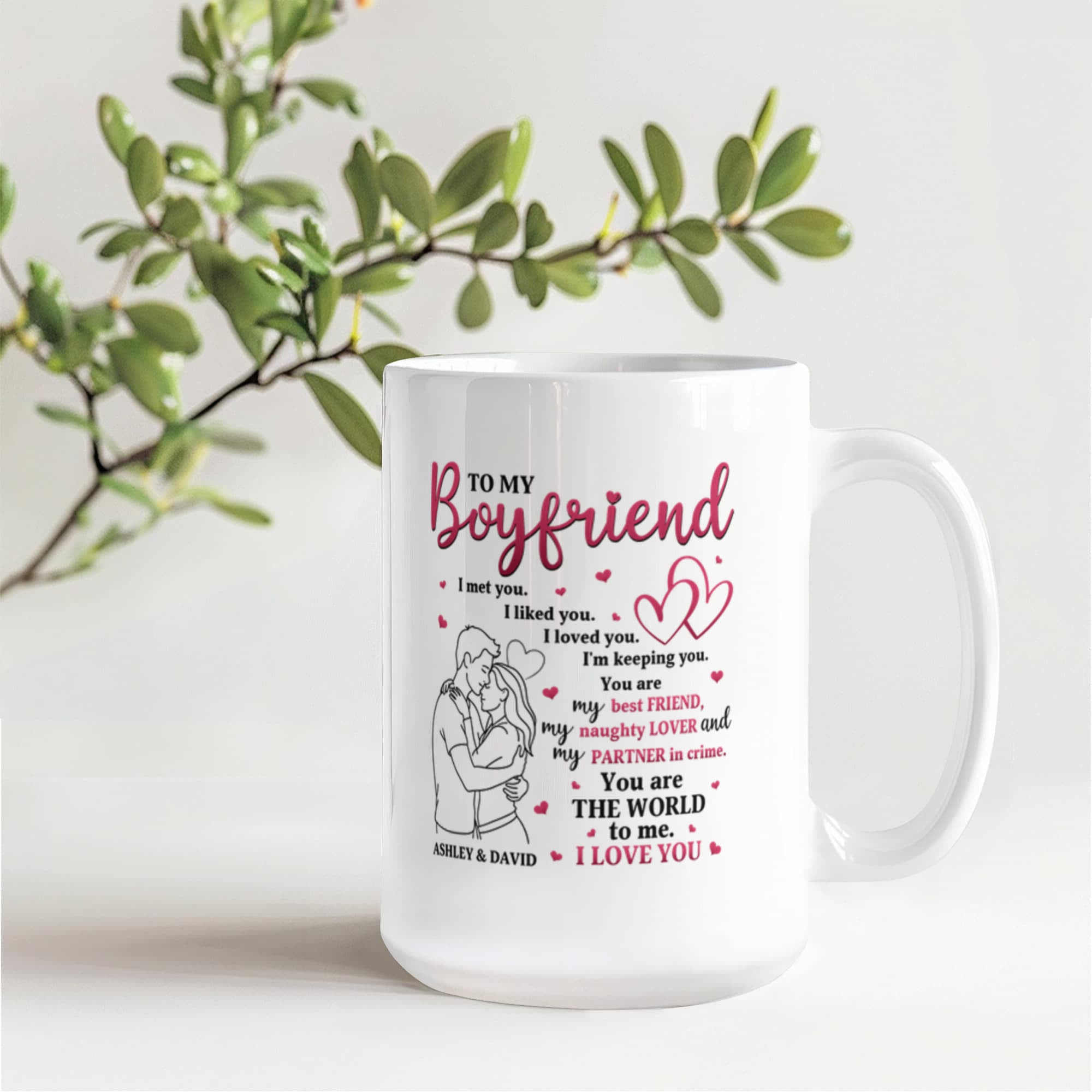 Personalized Boyfriend Mug – “To My Boyfriend” Love Coffee Mug, Custom Names Romantic Gift for Him
