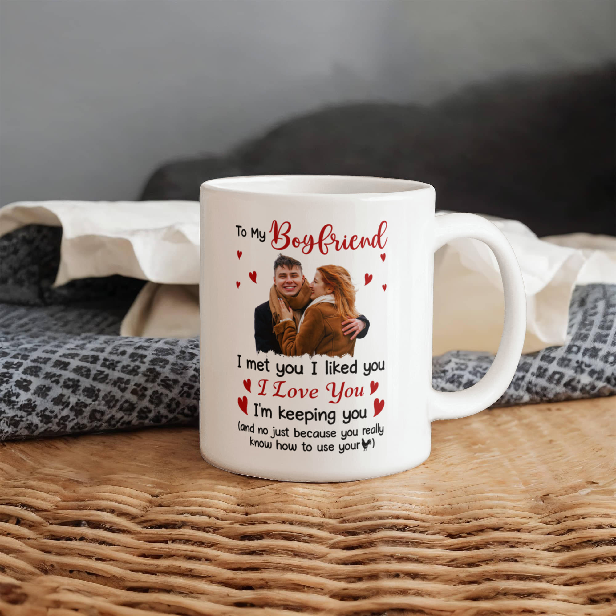 Personalized Boyfriend  Valentine Mug – “I Met You, I Liked You, I Love You” Photo Coffee Mug, Custom Name Gift for Him (11oz & 15oz)