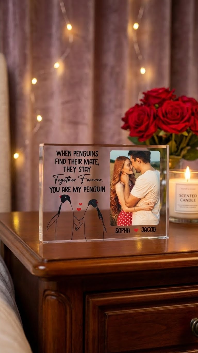 Personalized "You Are My Penguin" Acrylic Photo Block – Custom Anniversary & Valentine’s Day Couple Gift
