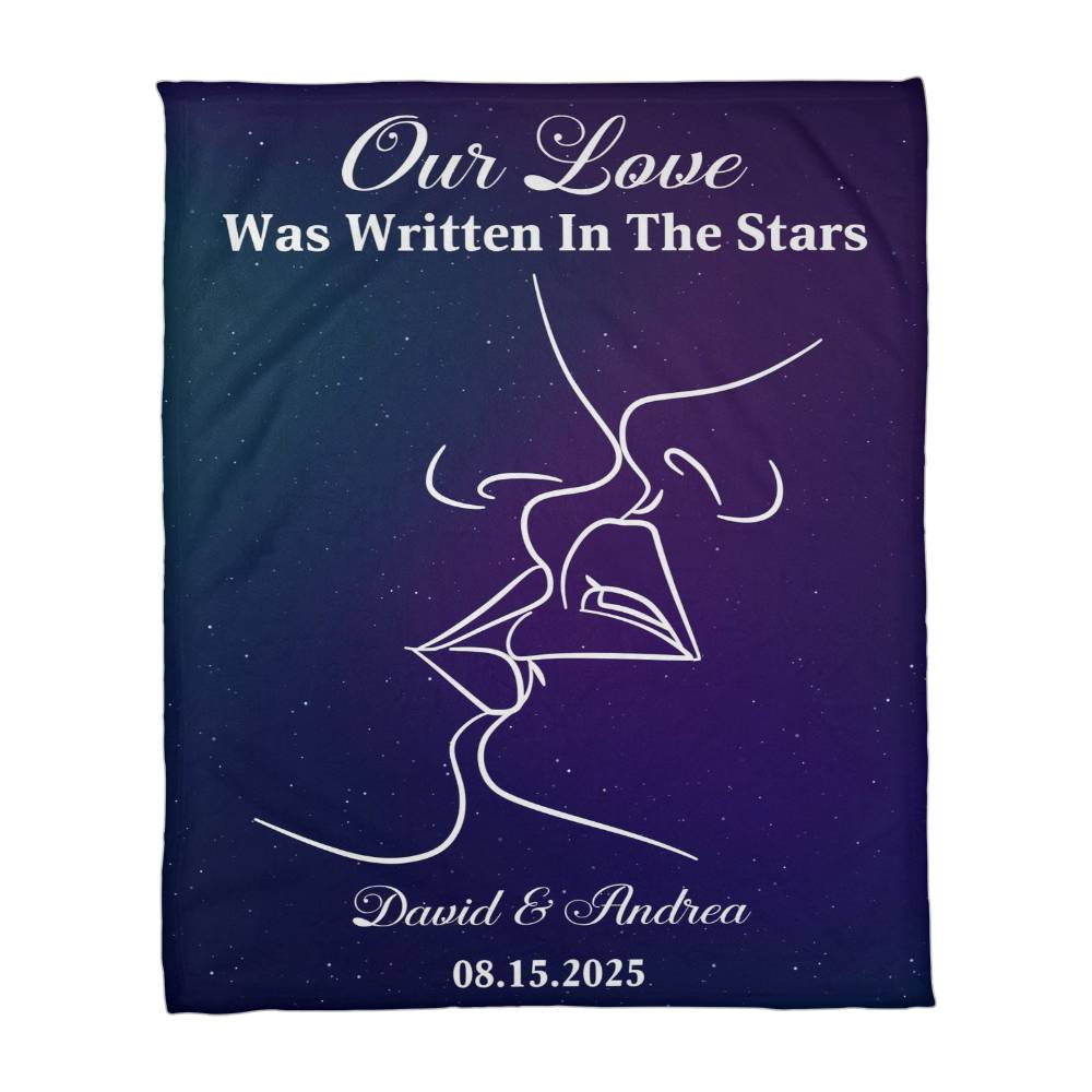 Personalized “Our Love Was Written in the Stars” Blanket – Custom Names & Date Romantic Couple Gift