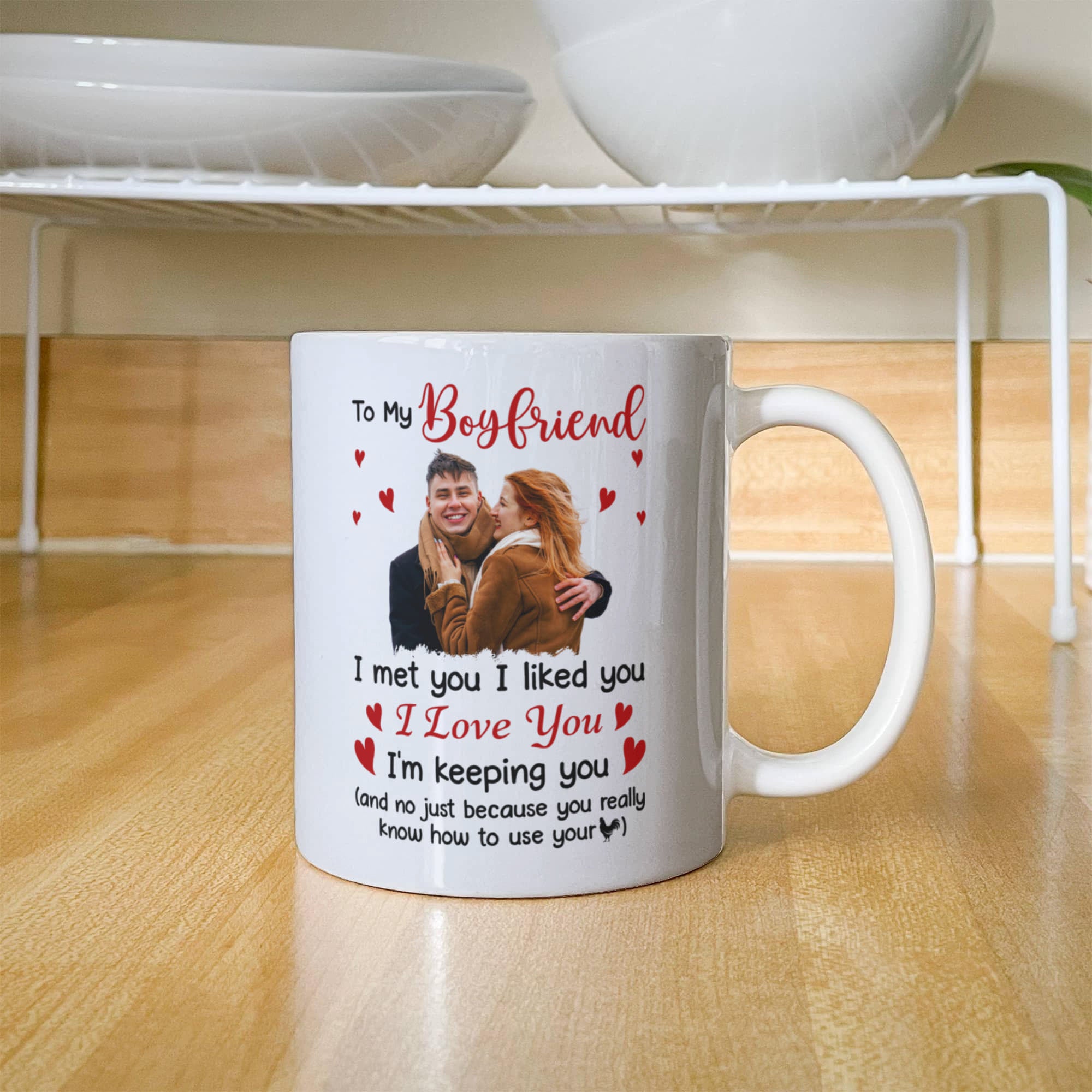 Personalized Boyfriend  Valentine Mug – “I Met You, I Liked You, I Love You” Photo Coffee Mug, Custom Name Gift for Him (11oz & 15oz)
