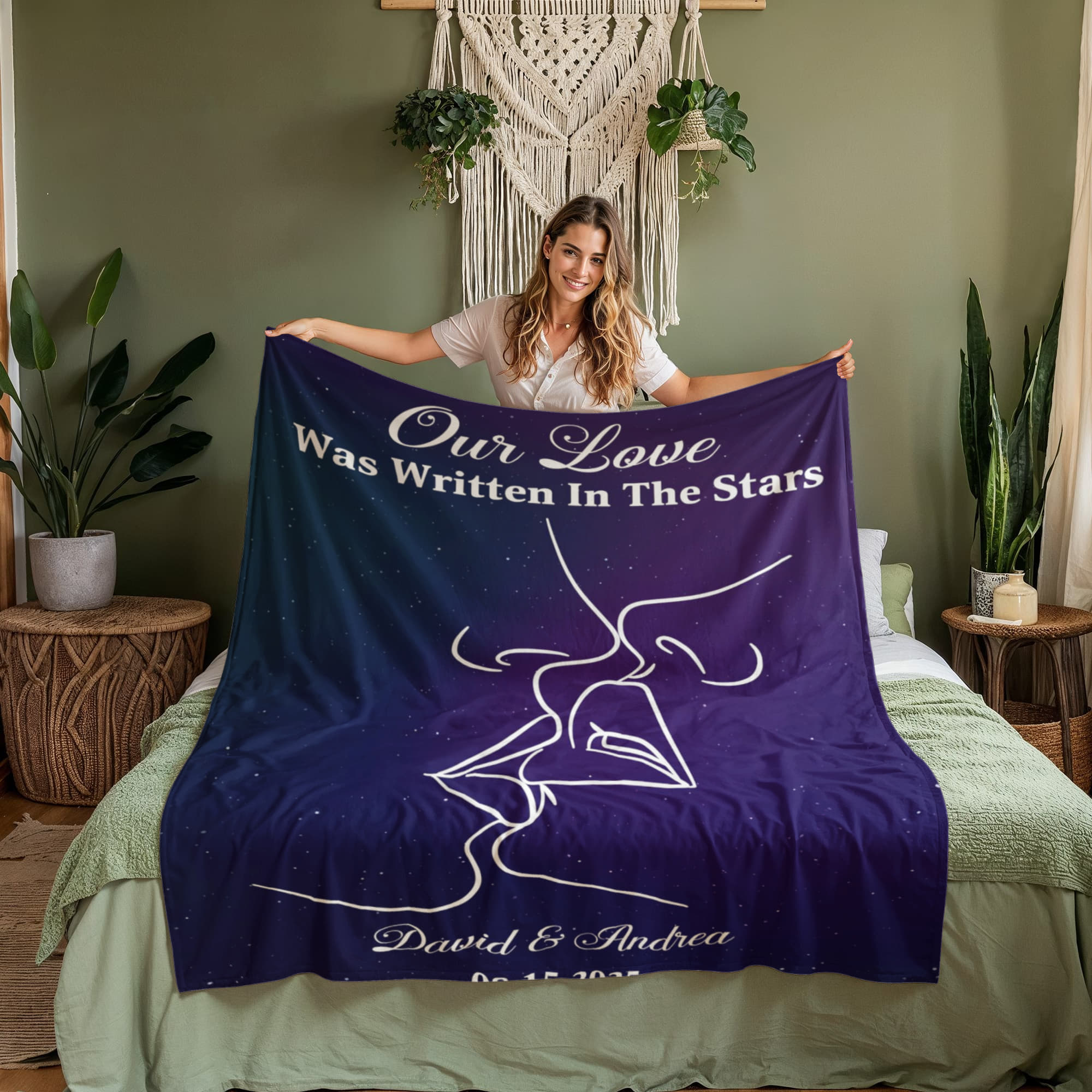 Personalized “Our Love Was Written in the Stars” Blanket – Custom Names & Date Romantic Couple Gift