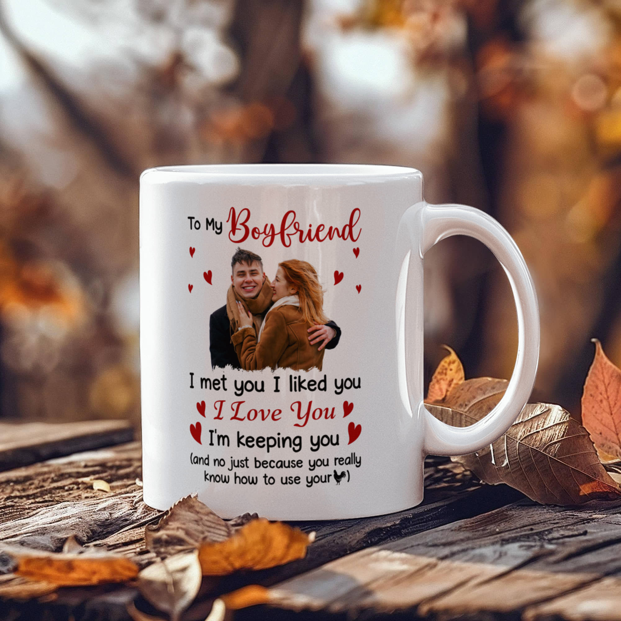 Personalized Boyfriend  Valentine Mug – “I Met You, I Liked You, I Love You” Photo Coffee Mug, Custom Name Gift for Him (11oz & 15oz)