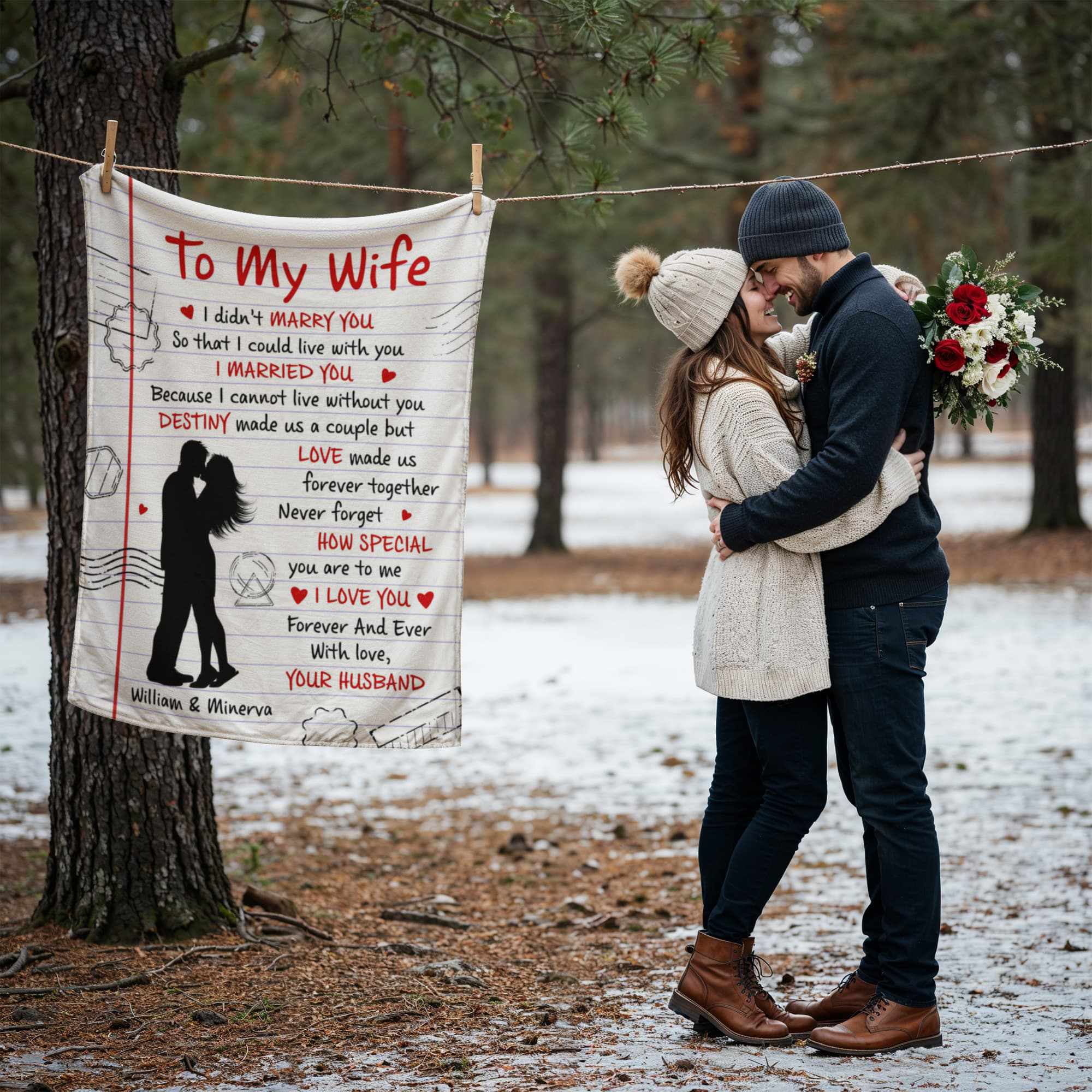 Custom name couple blanket for wife