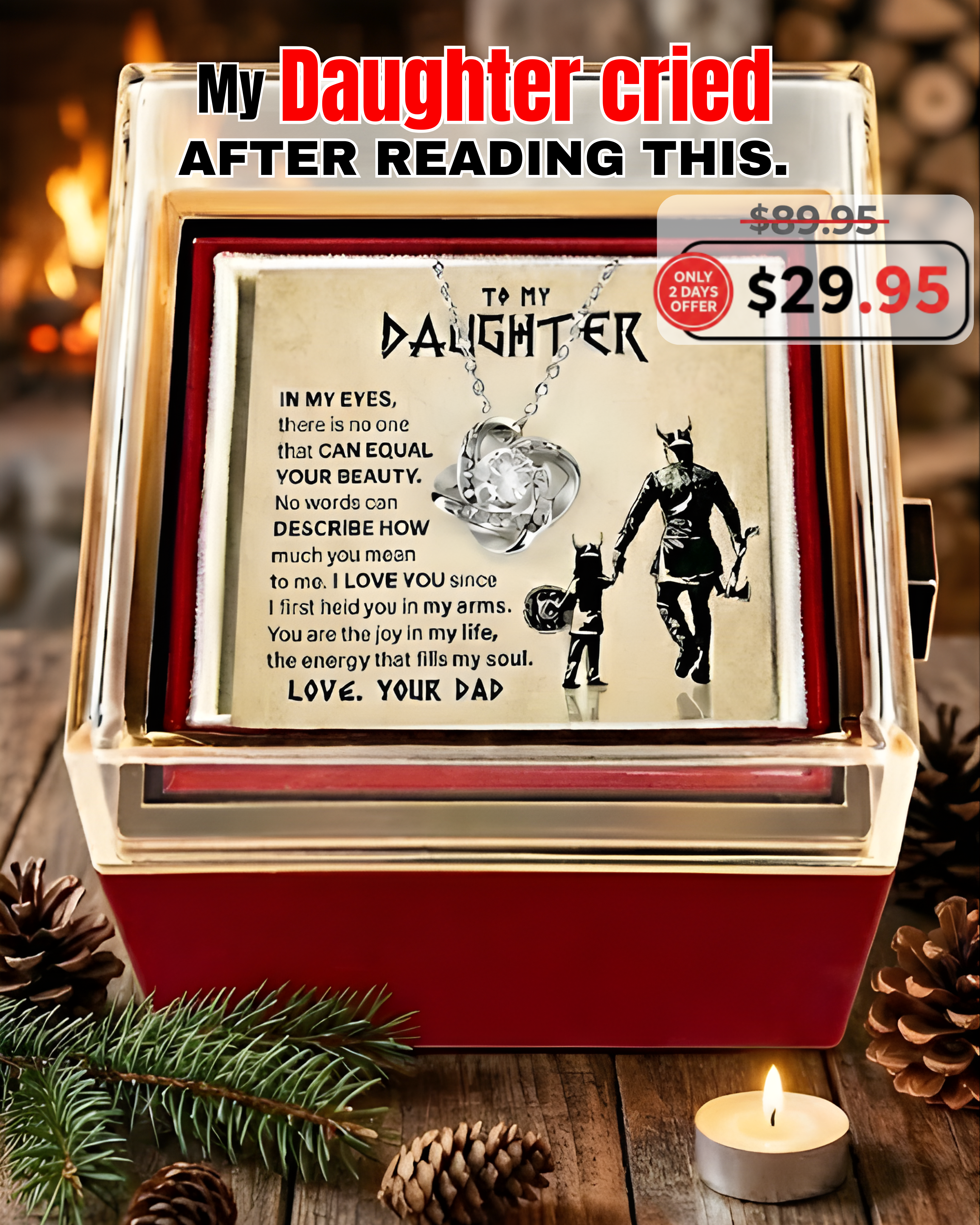 To My Daughter Necklace from Dad – Father Daughter Love Necklace Gift, Sentimental Gift for Daughter with Heartfelt Message Card
