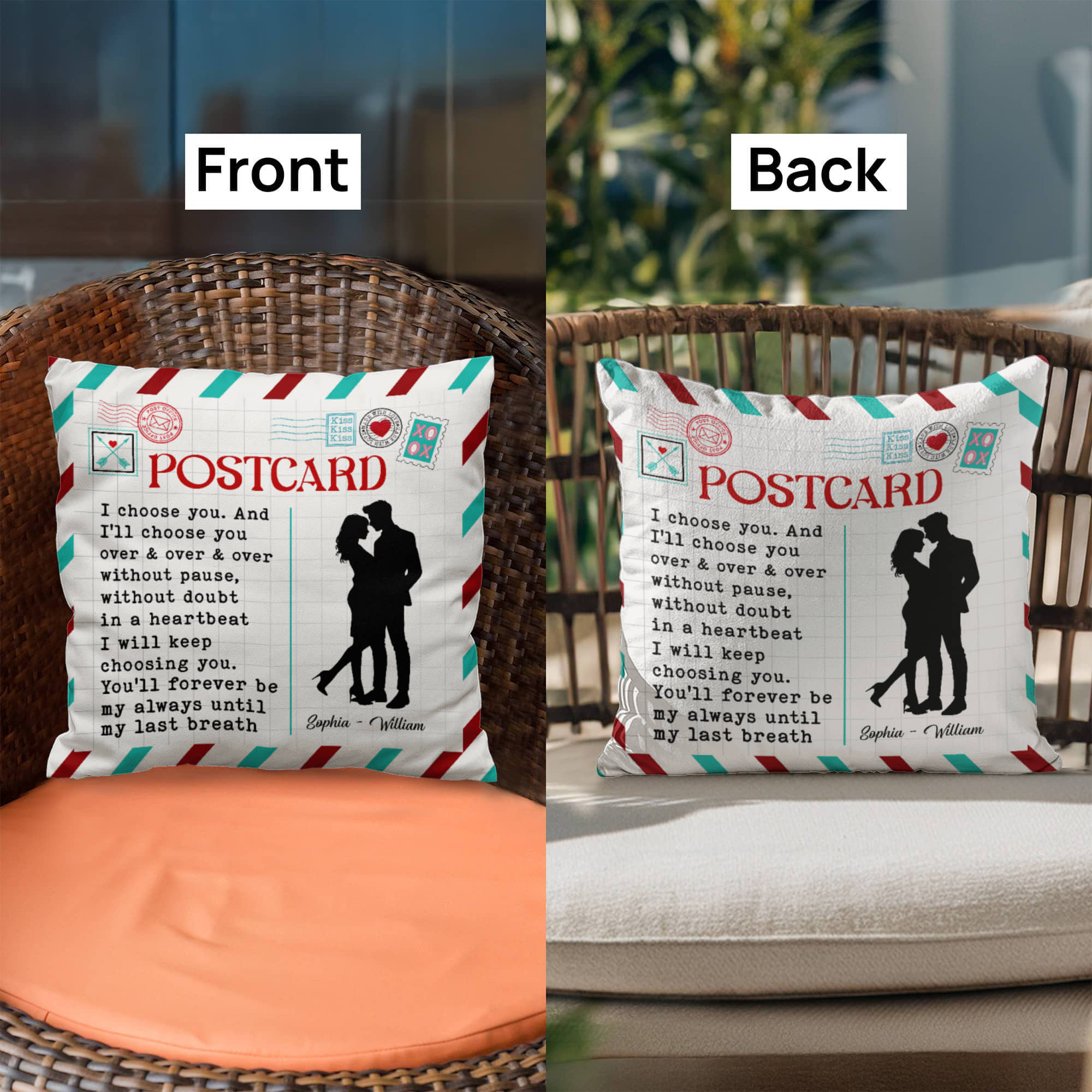 Romantic personalized throw pillow for couples