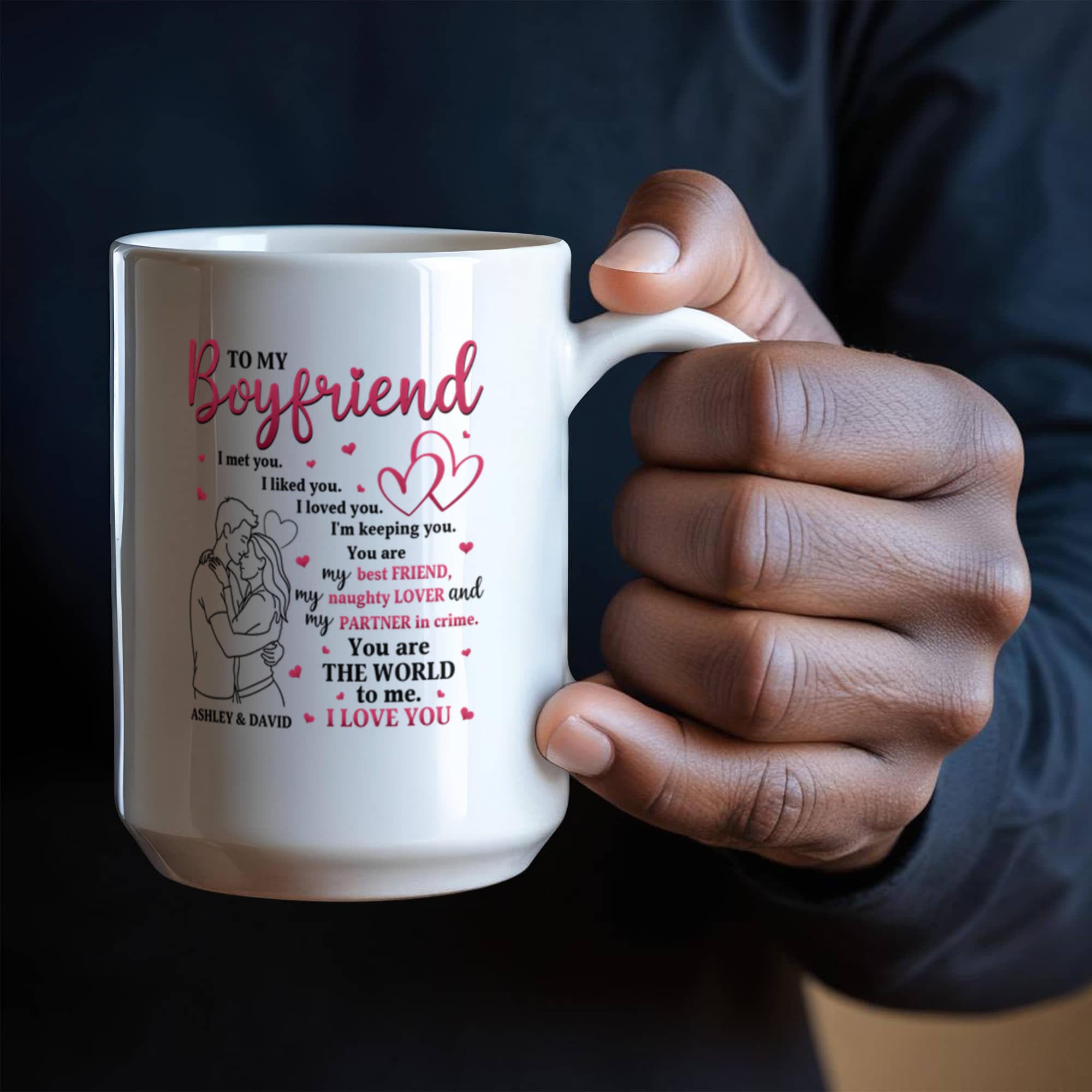 Personalized Boyfriend Mug – “To My Boyfriend” Love Coffee Mug, Custom Names Romantic Gift for Him