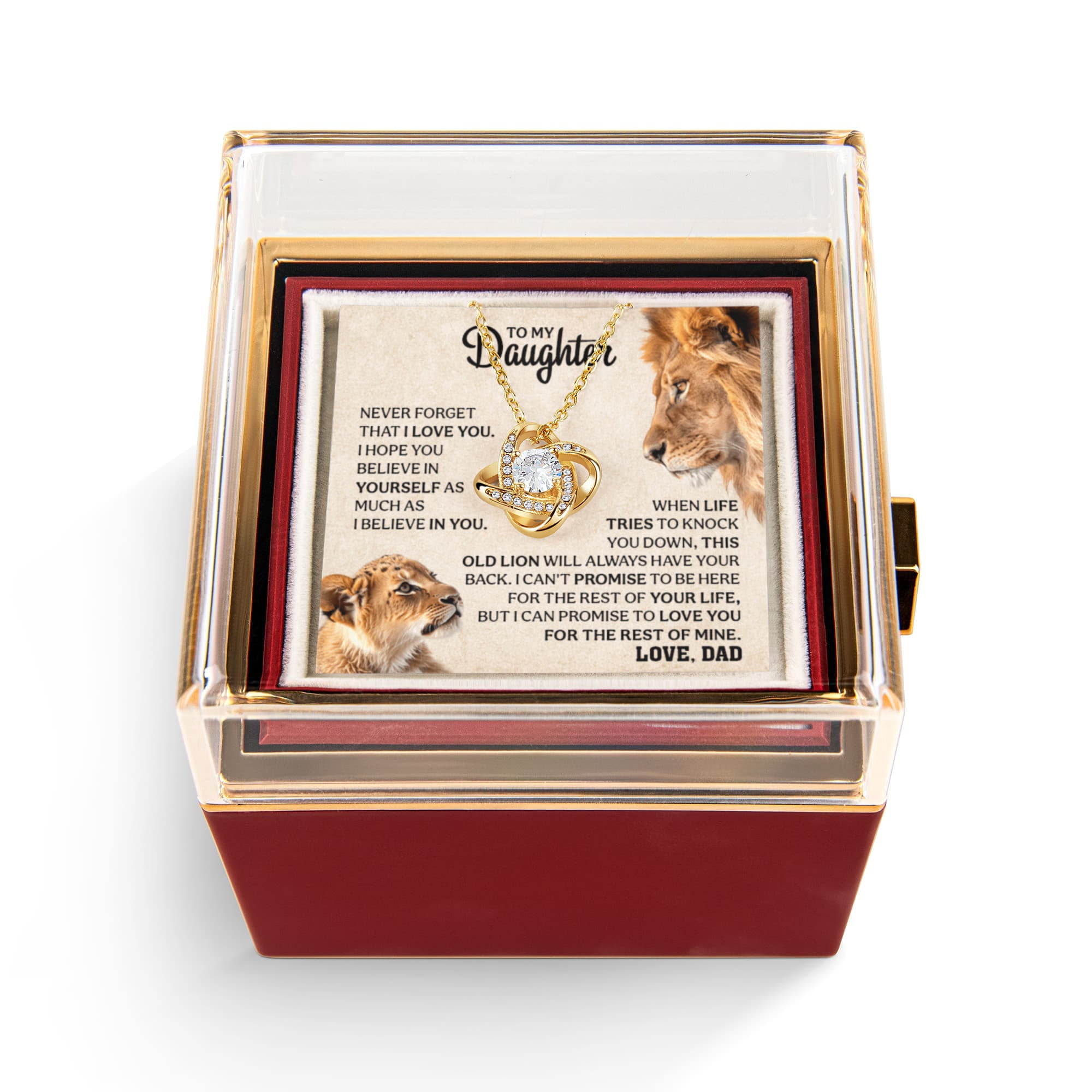 To My Daughter Necklace from Dad – Father Daughter Love Necklace Gift, Inspirational Lion Message Card Jewelry for Daughter