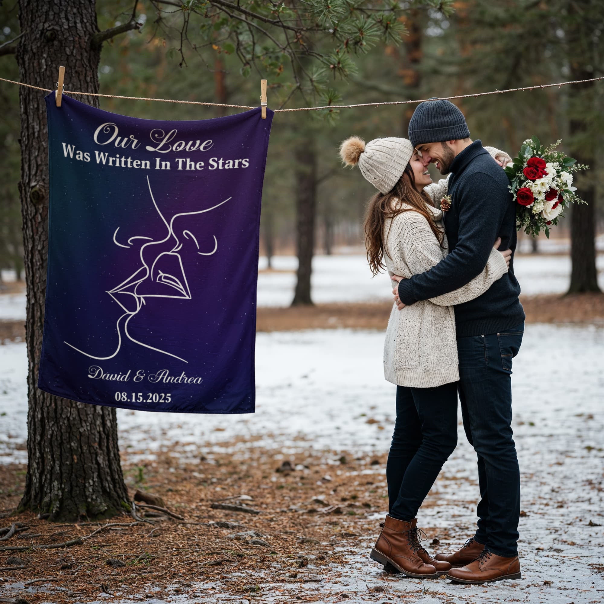 Personalized “Our Love Was Written in the Stars” Blanket – Custom Names & Date Romantic Couple Gift