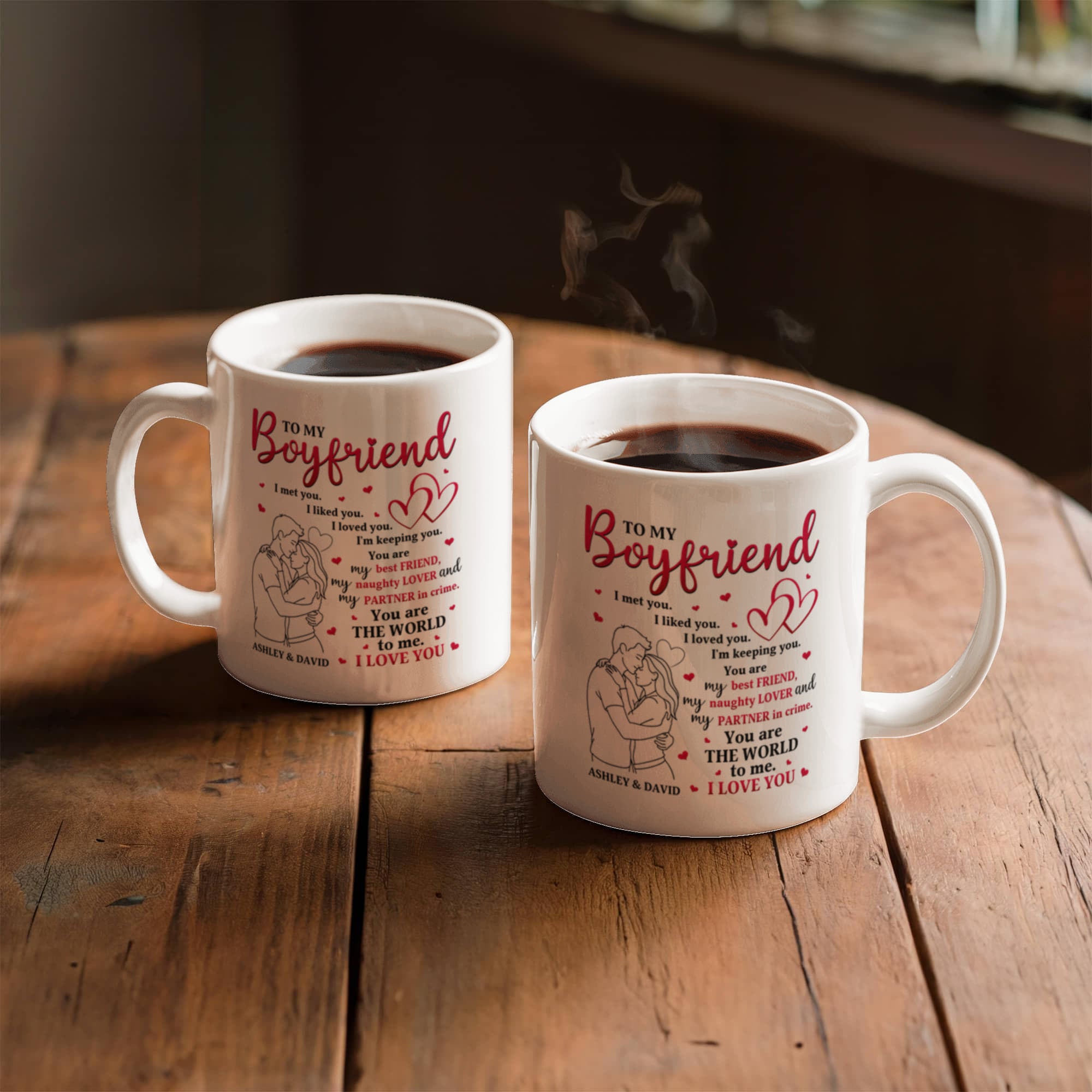 Personalized Boyfriend Mug – “To My Boyfriend” Love Coffee Mug, Custom Names Romantic Gift for Him