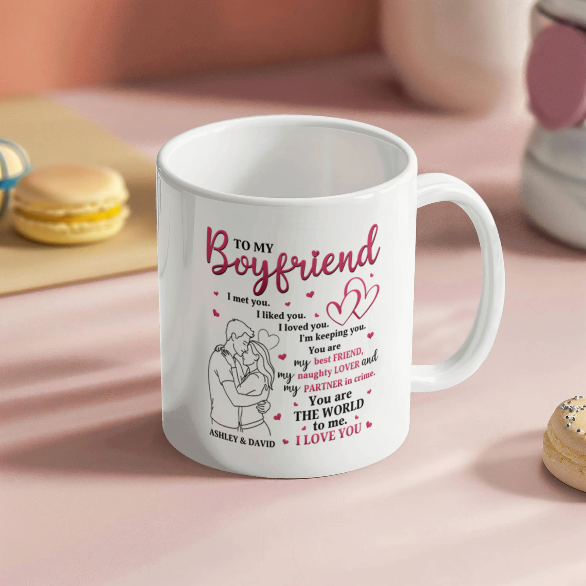 Personalized Boyfriend Mug – “To My Boyfriend” Love Coffee Mug, Custom Names Romantic Gift for Him