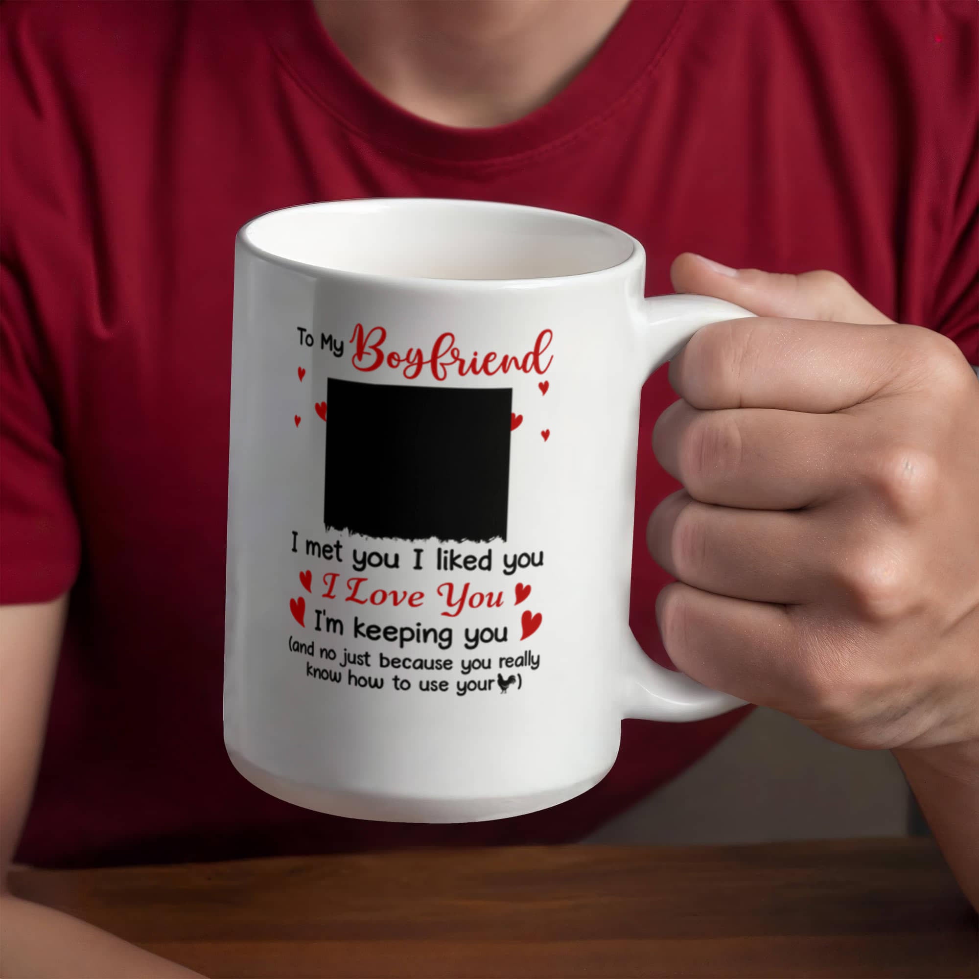 Personalized Boyfriend  Valentine Mug – “I Met You, I Liked You, I Love You” Photo Coffee Mug, Custom Name Gift for Him (11oz & 15oz)