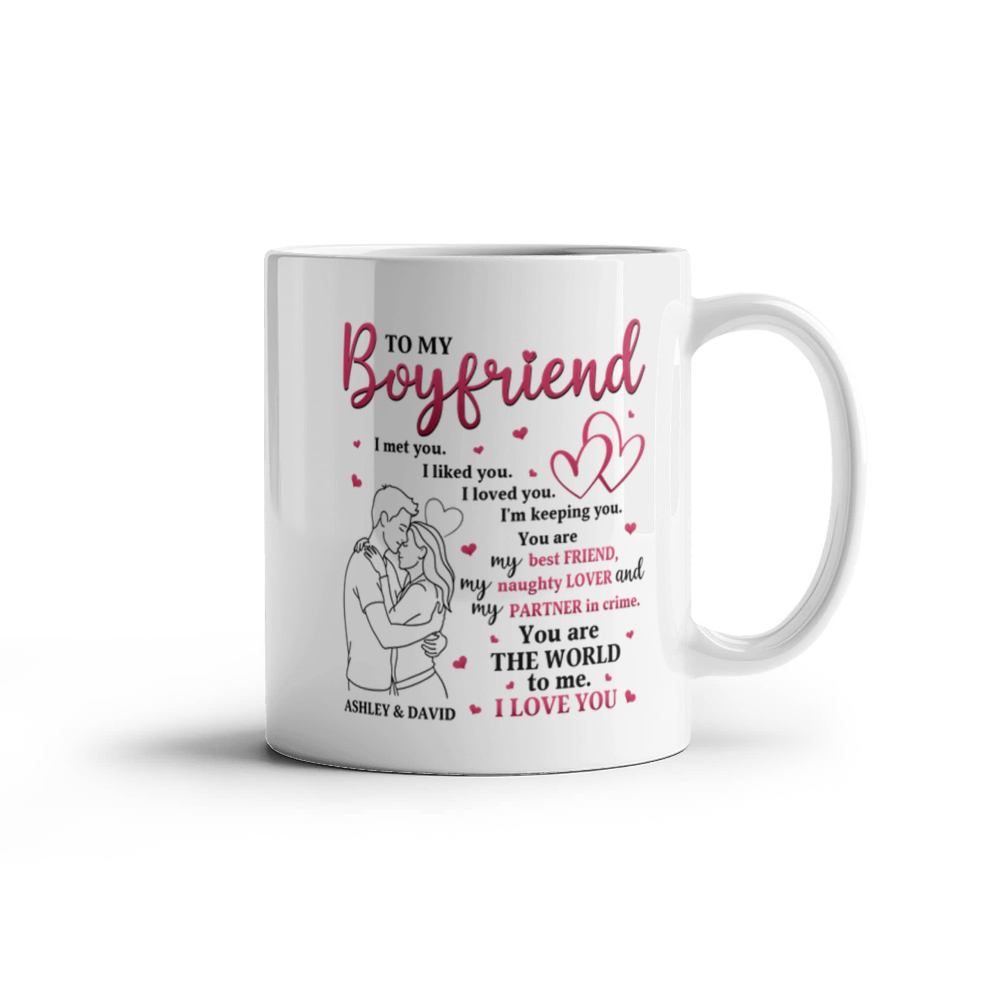 Personalized Boyfriend Mug – “To My Boyfriend” Love Coffee Mug, Custom Names Romantic Gift for Him