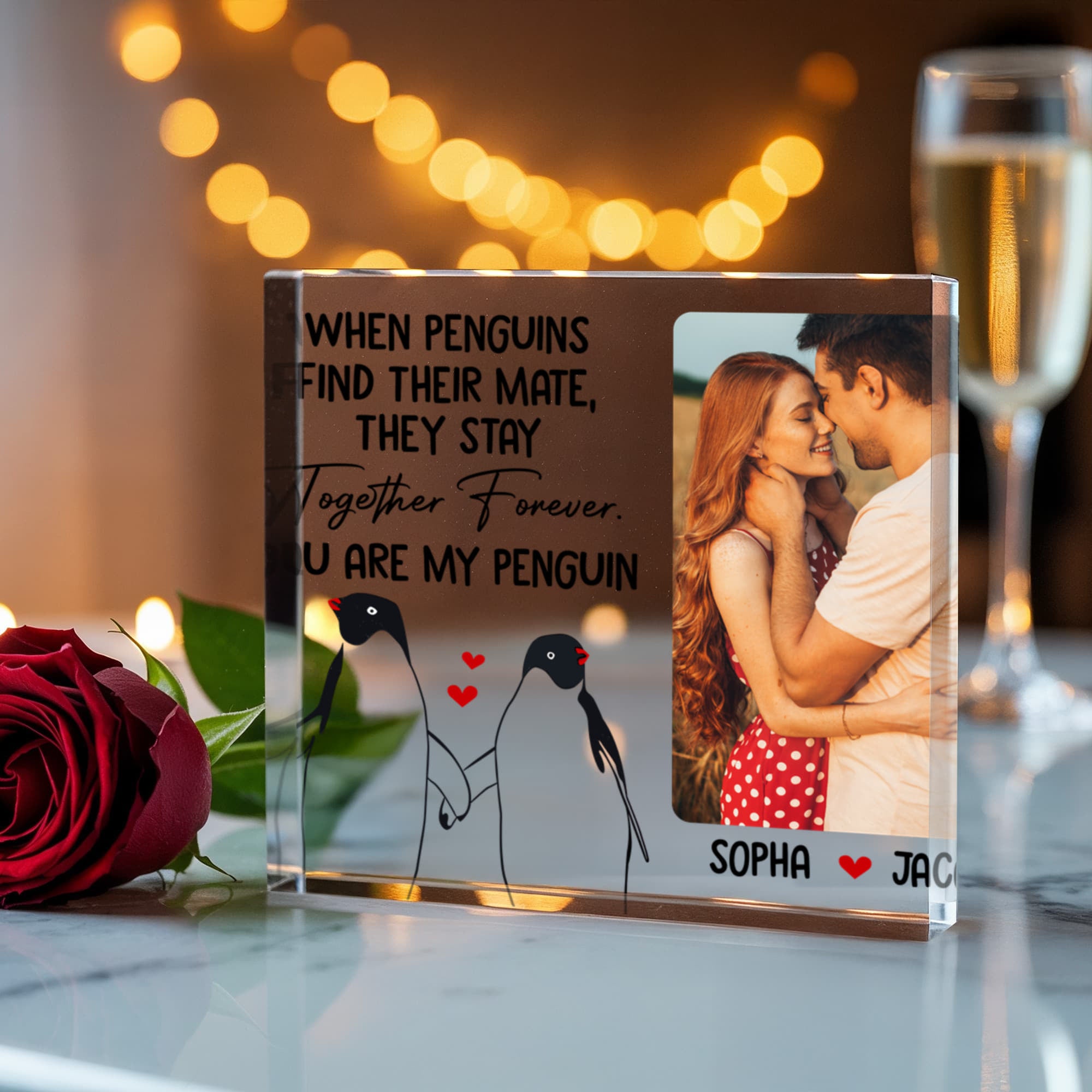 Personalized "You Are My Penguin" Acrylic Photo Block – Custom Anniversary & Valentine’s Day Couple Gift