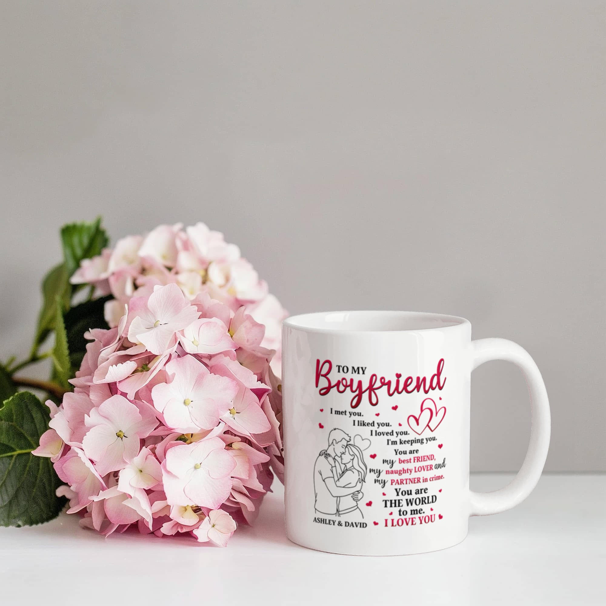 Personalized Boyfriend Mug – “To My Boyfriend” Love Coffee Mug, Custom Names Romantic Gift for Him