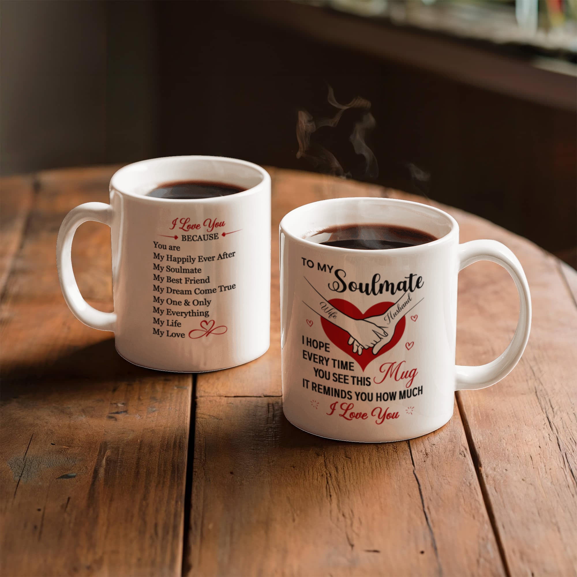 Personalized Valentine Soulmate Mug – Custom Names Coffee Mug Gift for Him & Her (11oz & 15oz)
