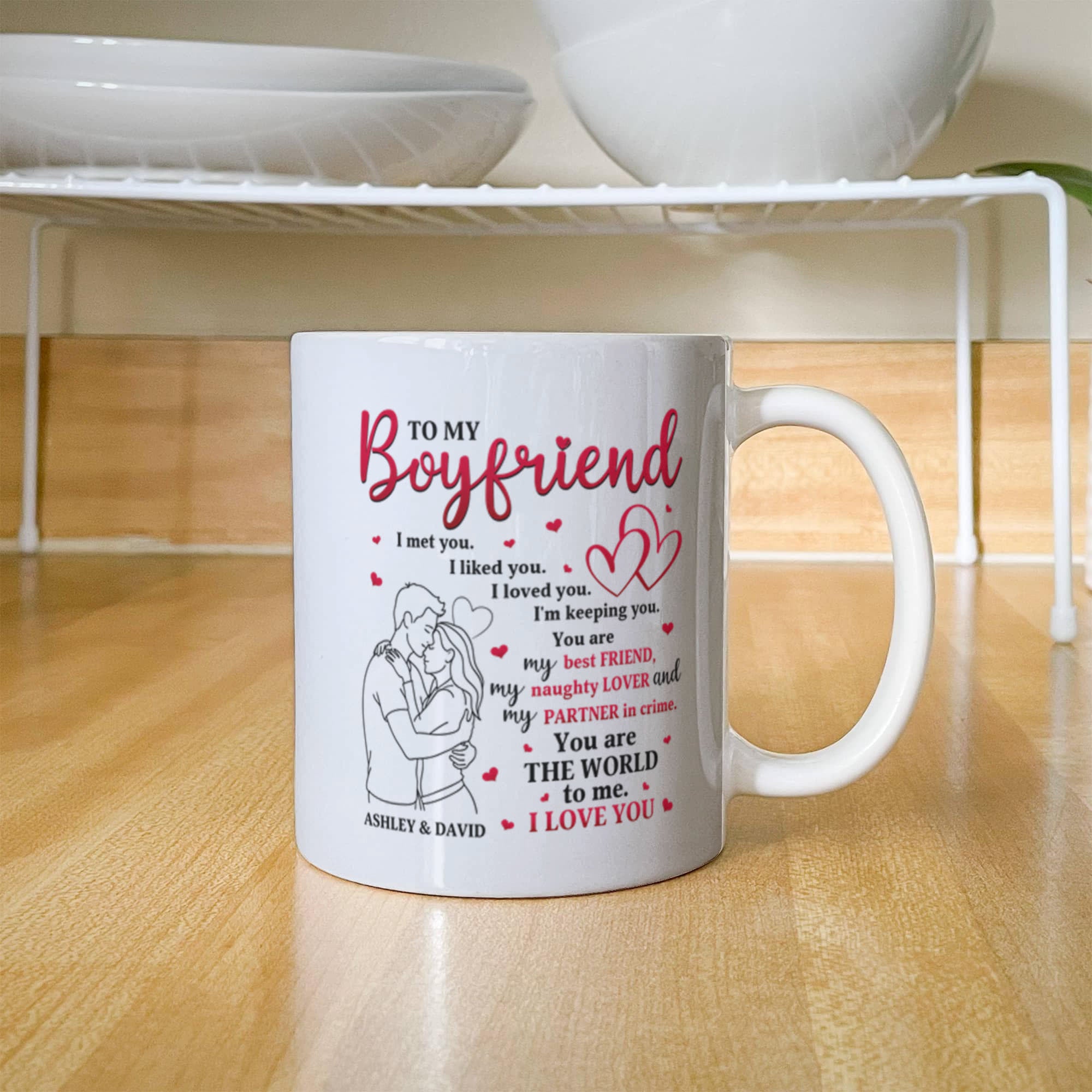 Personalized Boyfriend Mug – “To My Boyfriend” Love Coffee Mug, Custom Names Romantic Gift for Him